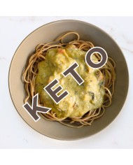 keto MACARRONES DE LENTEJA CON POLLO EN SALSA DE PUERRO