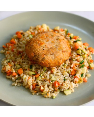 Fit XL - HAMBURGUESA DE SALMÓN CON ARROZ Y VERDURITAS