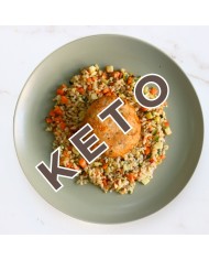 keto HAMBURGUESA DE SALMÓN CON COLIARROZ Y VERDURITAS