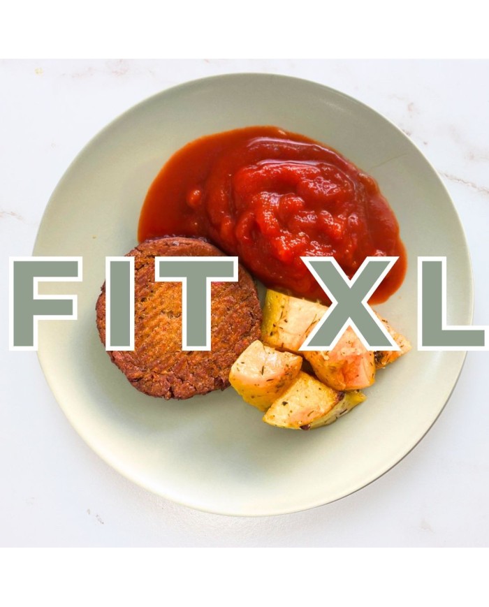 Fit XL - HAMBURGUESA DE LENTEJAS CON PATATAS Y SALSA DE TOMATE CASERA