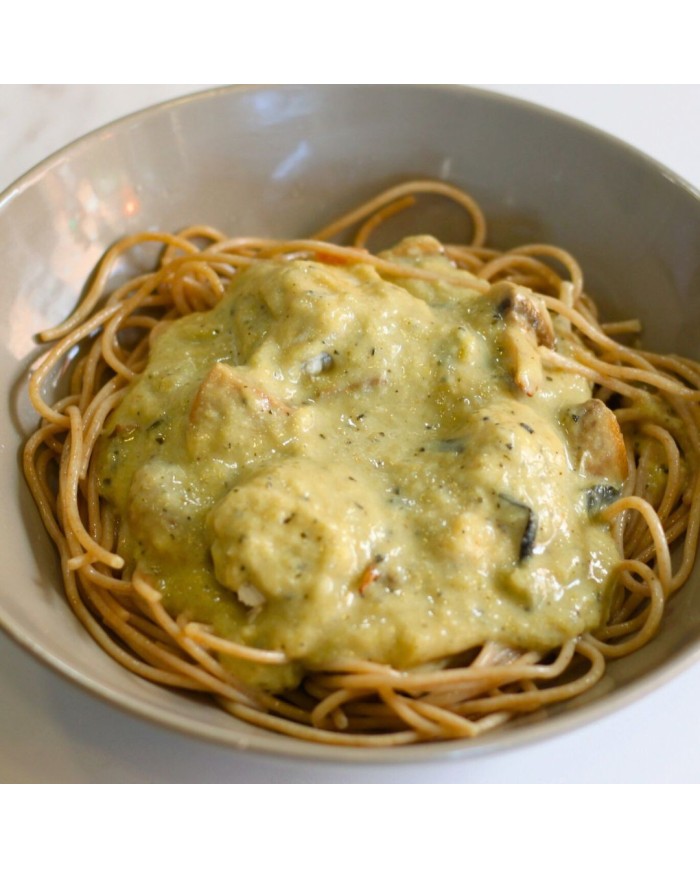 Fit XL - ESPAGUETIS INTEGRALES CON POLLO EN SALSA DE PUERRO