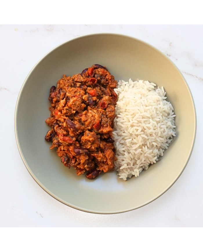 CHILI PICANTE DE FRIJOLES Y ARROZ INTEGRAL