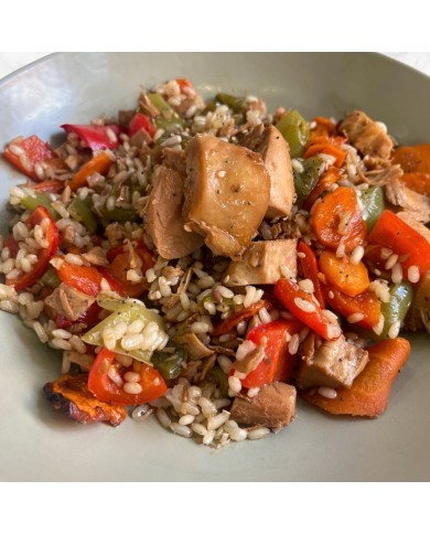 ARROZ INTEGRAL CREMOSO CON POLLO THAI