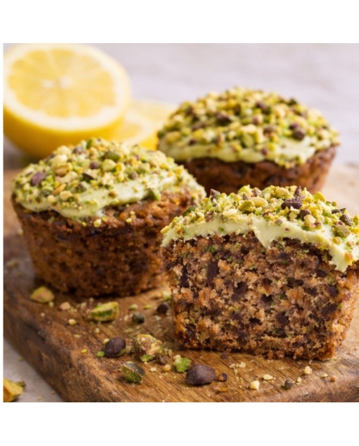 Muffin de matcha, pistacho y limón