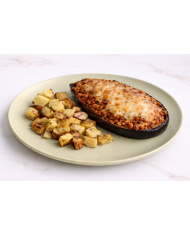 veggie BERENJENA RELLENA DE SOJA TEXTURIZADA PATATA ASADA