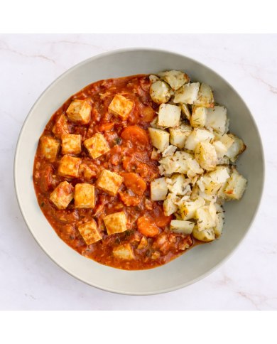 veggie TOFU EN SALSA DE TOMATE CON PATATAS ASADAS