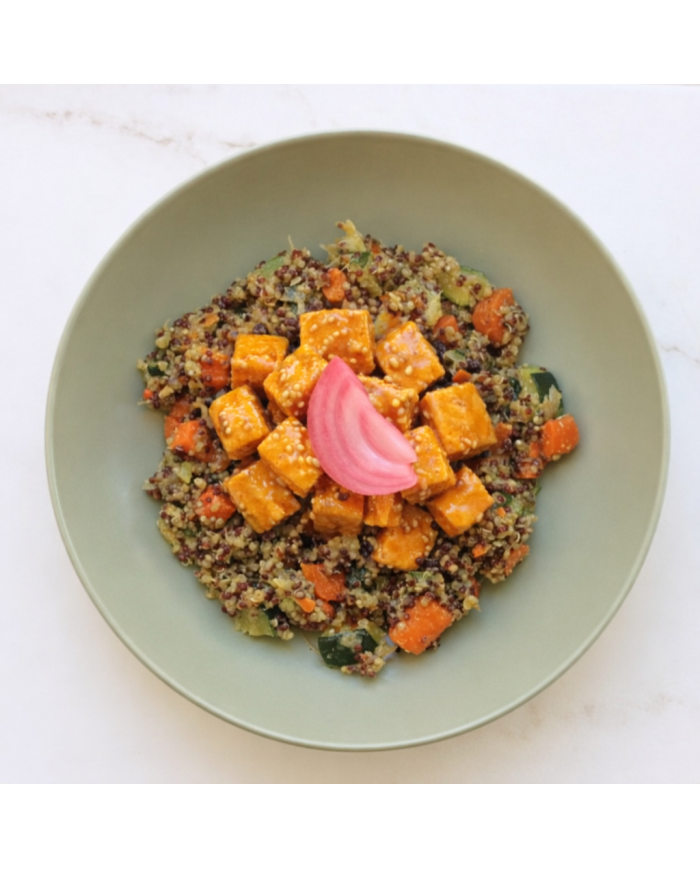 veggie TOFU A LA NARANJA CON QUISOTTO DE VERDURAS