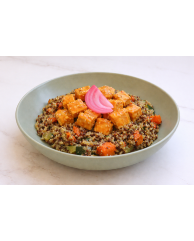 veggie TOFU A LA NARANJA CON QUISOTTO DE VERDURAS