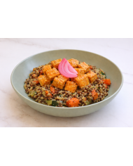 veggie TOFU A LA NARANJA CON QUISOTTO DE VERDURAS