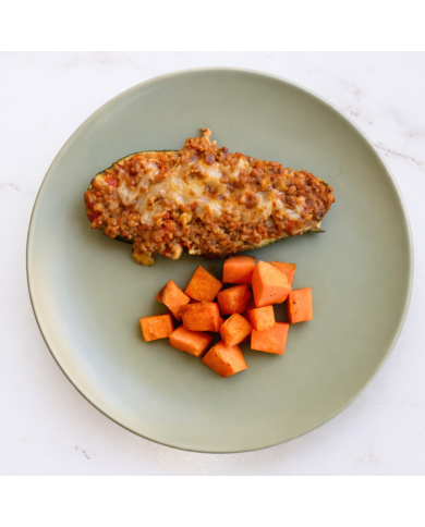 veggie CALABACÍN RELLENO DE SOJA CON BONIATO ASADO