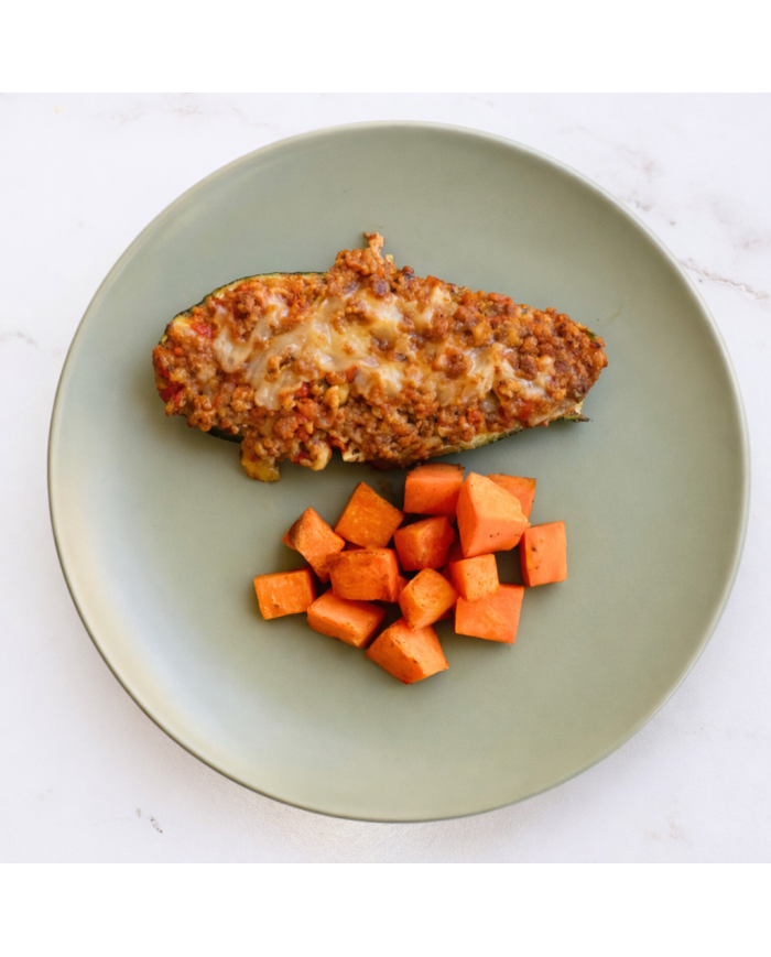 veggie CALABACÍN RELLENO DE SOJA CON BONIATO ASADO