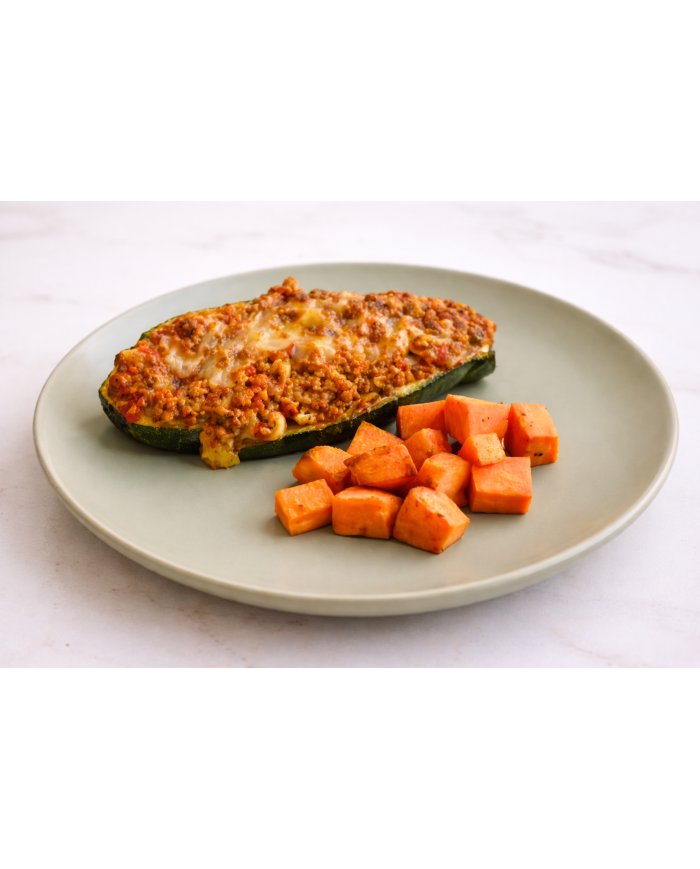 veggie CALABACÍN RELLENO DE SOJA CON BONIATO ASADO