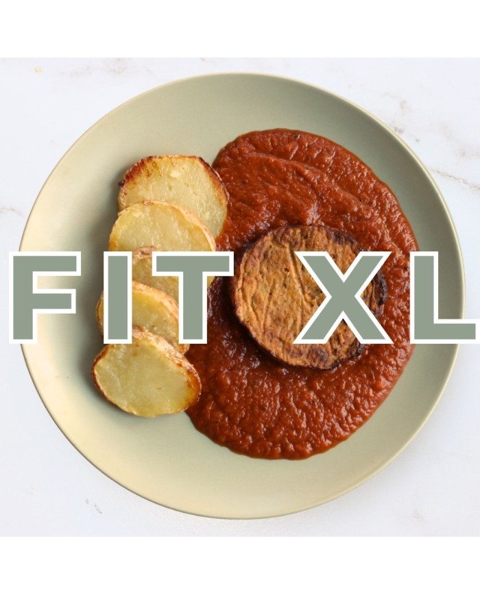 Fit XL - HAMBURGUESA DE LENTEJAS CON PATATAS Y SALSA DE TOMATE CASERA