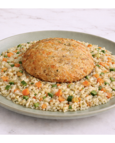 keto HAMBURGUESA DE SALMÓN CON COLIARROZ CREMOSO