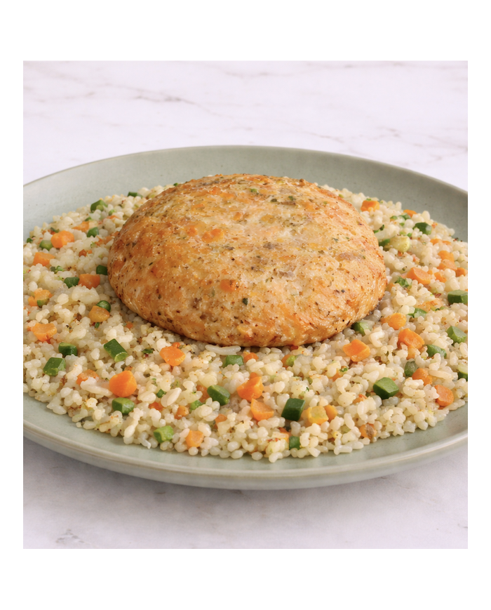 keto HAMBURGUESA DE SALMÓN CON COLIARROZ CREMOSO