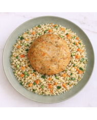 keto HAMBURGUESA DE SALMÓN CON COLIARROZ CREMOSO