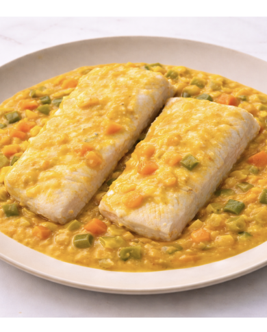 keto MERLUZA EN SALSA DE MOSTAZA CON VERDURITAS