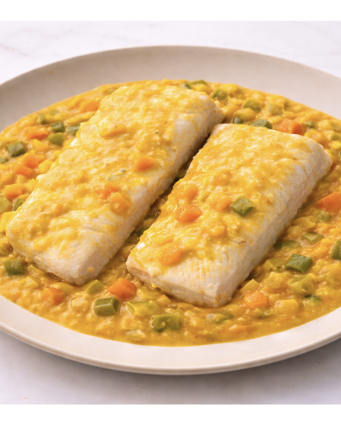 keto MERLUZA EN SALSA DE MOSTAZA CON VERDURITAS