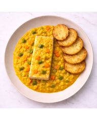 veggie TOFU EN SALSA DE MOSTAZA CON PATATAS Y VERDURITAS