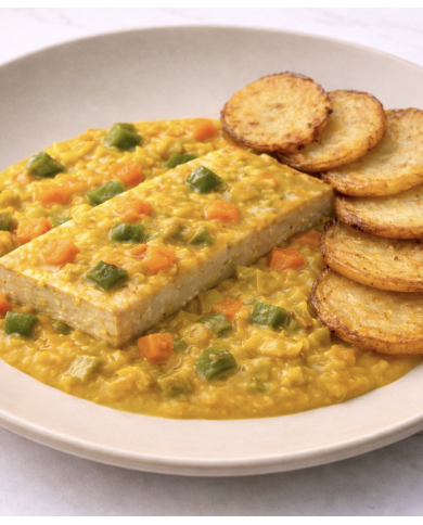 veggie TOFU EN SALSA DE MOSTAZA CON PATATAS Y VERDURITAS