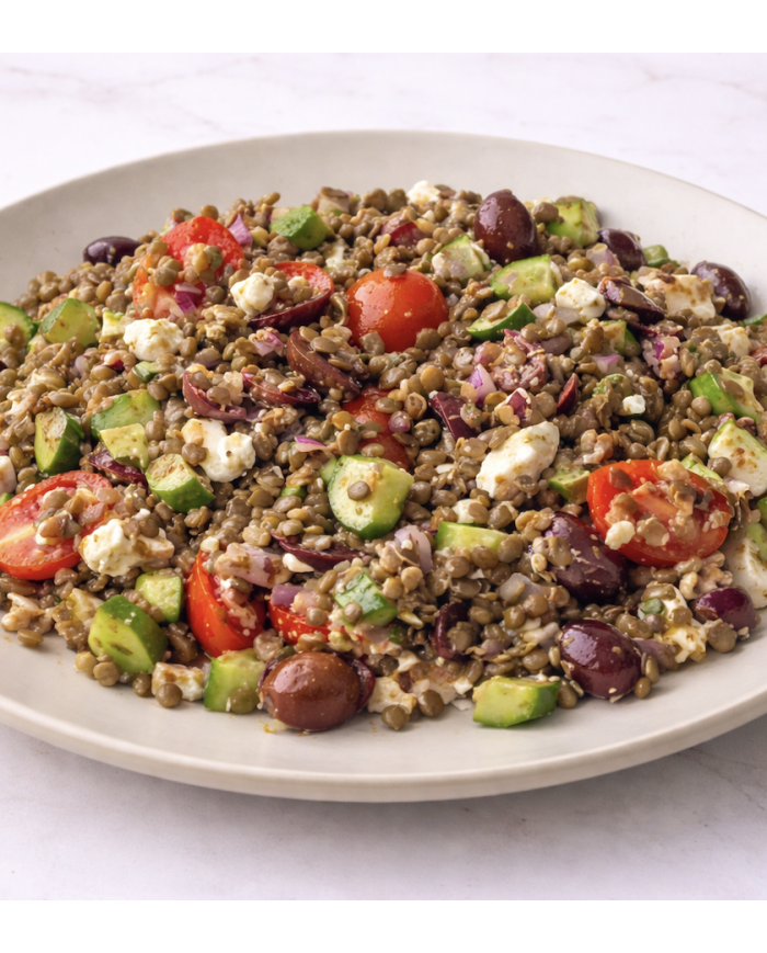ENSALADA GRIEGA DE LENTEJAS Y ARROZ INTEGRAL