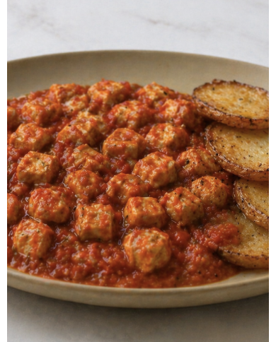 veggie TOFU EN SALSA DE TOMATE CON PATATAS