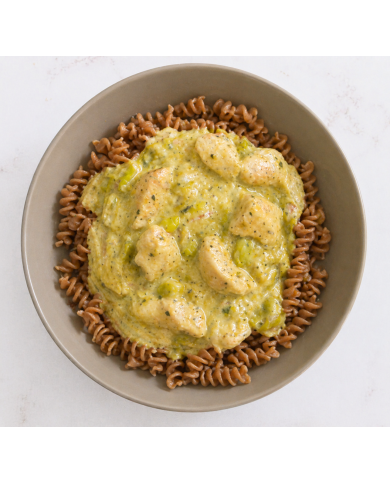 keto PASTA DE LENTEJA CON POLLO EN SALSA DE PUERRO