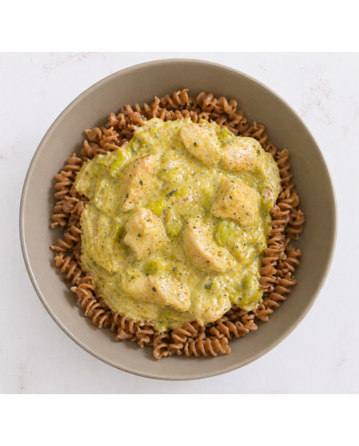 keto PASTA DE LENTEJA CON POLLO EN SALSA DE PUERRO