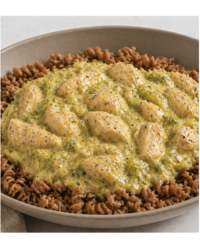 keto PASTA DE LENTEJA CON POLLO EN SALSA DE PUERRO