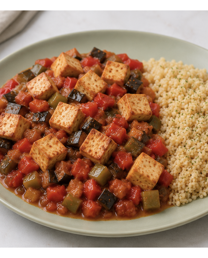 veggie TOFU CON PISTO CASERO Y ARROZ INTEGRAL