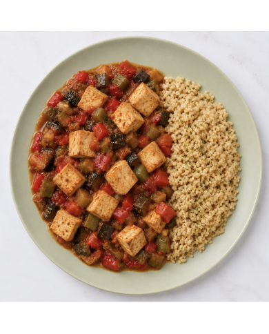 veggie TOFU CON PISTO CASERO Y ARROZ INTEGRAL