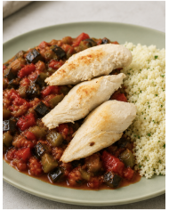 keto CONTRAMUSLO CON PISTO Y COLIARROZ