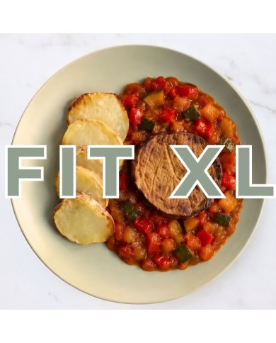 Fit XL - HAMBURGUESA DE LENTEJAS CON PATATAS Y PISTO