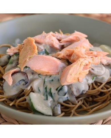 ESPAGUETIS INTEGRALES CREMOSOS CON SALMÓN