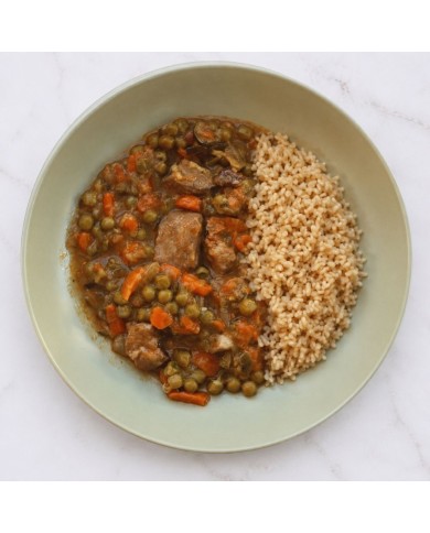 ESTOFADO DE CARNE EN SALSA CON ARROZ INTEGRAL