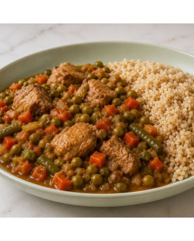 ESTOFADO DE CARNE EN SALSA CON ARROZ INTEGRAL