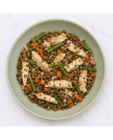ENSALADA DE LENTEJAS Y POLLO A LA VINAGRETA