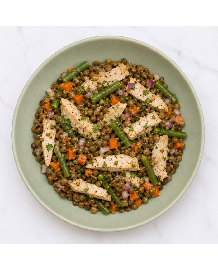ENSALADA DE LENTEJAS Y POLLO A LA VINAGRETA