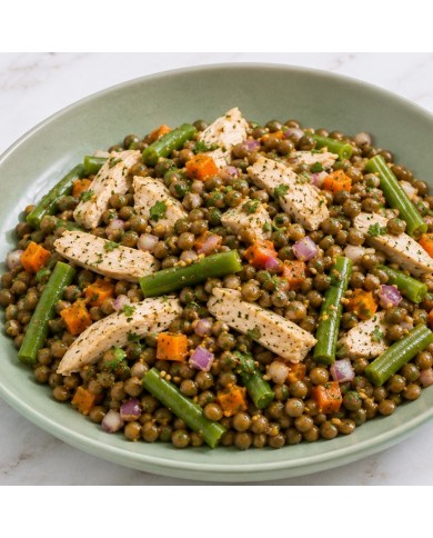 ENSALADA DE LENTEJAS Y POLLO A LA VINAGRETA