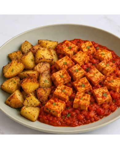 veggie TOFU EN SALSA DE CEBOLLA Y PATATAS