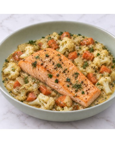 keto SALMÓN EN SALSA DE MOSTAZA CON VERDURITAS