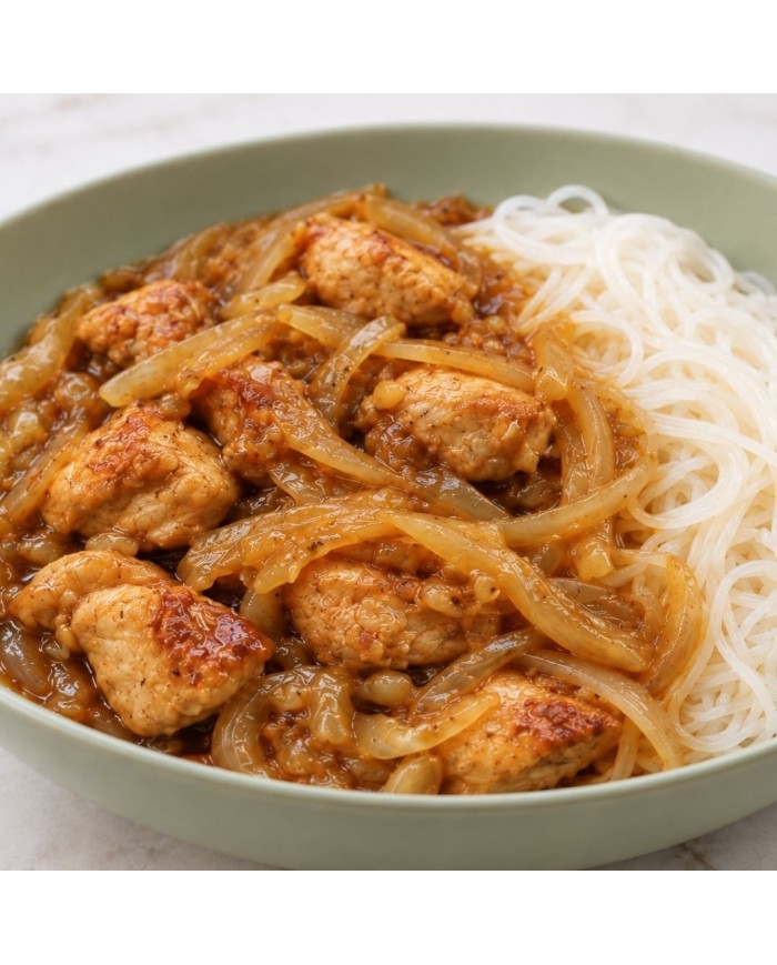 POLLO "AMB CEBA" CON FIDEOS DE ARROZ
